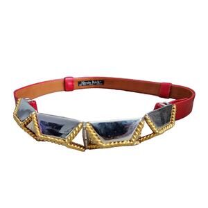 Alexis Kirk Red Genuine Reptile adjustable belt large belt buckle Silver & Gold